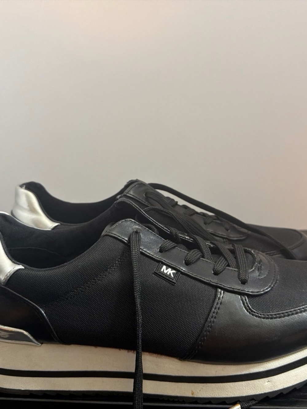 Michael Kors Black and Silver Platform Low-Top Sneakers